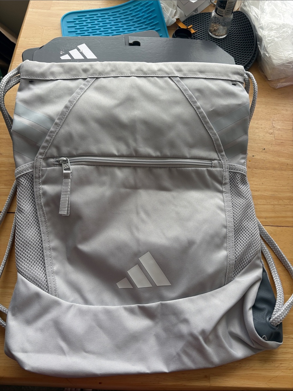 adidas Light Gray Drawstring Gym Backpack